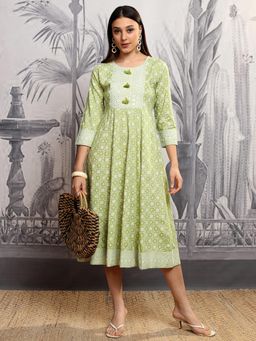 VISHUDH - Women Green Embroidered Midi Dress