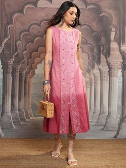 VISHUDH - Women Pink Embroidered Midi Dress