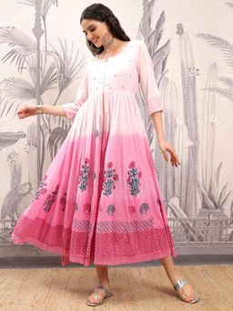 VISHUDH - Women Pink Floral Midi Dress