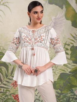 VISHUDH - Women White Embroidered Tunic