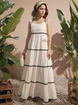 VISHUDH - Women Off White Stripes Maxi Dress