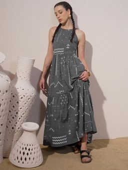 VISHUDH - Women Charcoal Printed Maxi Dress