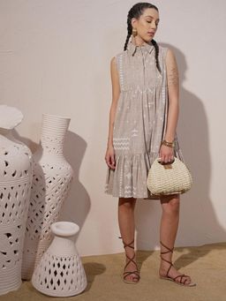 VISHUDH - Women Brown Printed Knee Length Dress