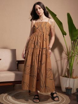VISHUDH - Women Brown Printed Midi Dress