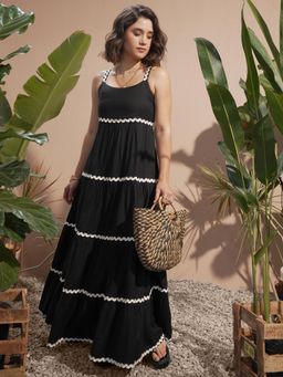 VISHUDH - Women Black Solid Maxi Dress