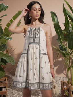 VISHUDH - Women Off White Printed Mini Dress