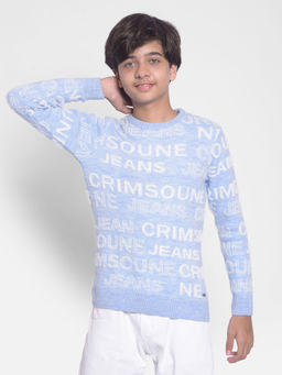 CRIMSOUNE CLUB - Boys Sky Blue Typography Sweater