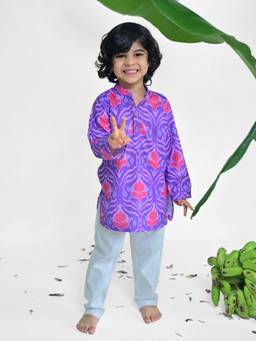 ARTH LIFE - Purple Ikat Printed Kurta And Pyjama Set