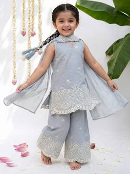 ARTH LIFE - Blue Moon Lucknowi Kurti With Palazzo And Dupatta