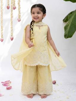 ARTH LIFE - Butter Yellow Lucknowi Kurti With Palazzo And Dupatta