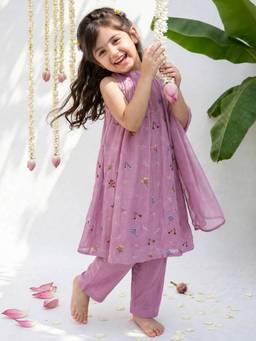 ARTH LIFE - Lavender Bloom Girls Festive Kurti With Pant And Dupatta