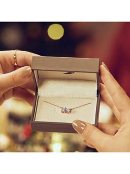 Sparkles - Lab Grown 2 Emerald and Round Shape Necklace 14K Rose Gold