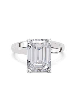 Sparkles - Lab Grown Diamond 4 Ct Emerald Shape Solitaire Ring IGI Certified 14K White Gold
