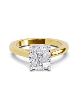 Sparkles - Lab Grown Diamond 3 Ct Cushion Shape Solitaire Ring IGI Certified 14K Yellow Gold