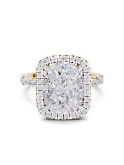 Sparkles - Lab Grown Diamond 5.71 Ct Cushion Shape Halo Ring IGI Certified 14K Yellow Gold
