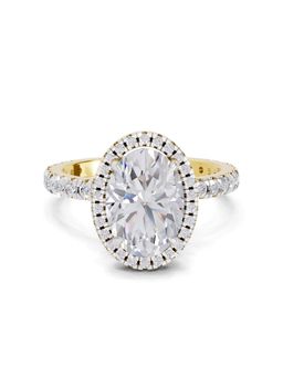 Sparkles - Lab Grown Diamond 2.6 Ct Oval Shape Halo Ring IGI Certified 14K Yellow Gold