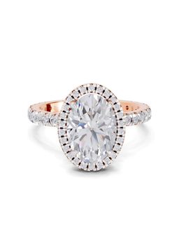 Sparkles - Lab Grown Diamond 2.6 Ct Oval Shape Halo Ring IGI Certified 14K Rose Gold
