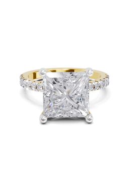 Sparkles - Lab Grown Diamond 4.22 Ct Princess Shape Solitaire Ring IGI Certified 14K Yellow Gold