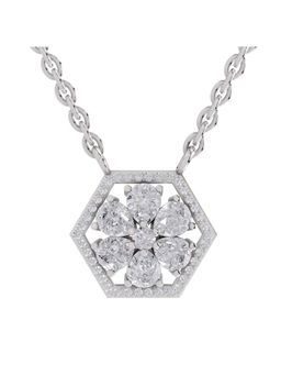Sparkles - Lab Grown 1.63 Pear and Round Shape Floral Necklace 14K White Gold