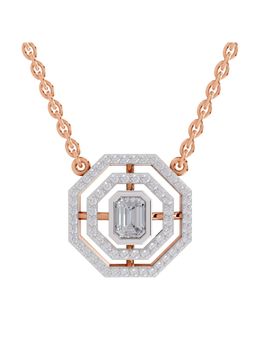 Sparkles - Lab Grown 0.84 Emerald and Round Shape Octagonal Halo Necklace 14K Rose Gold