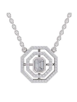 Sparkles - Lab Grown 0.84 Emerald and Round Shape Octagonal Halo Necklace 14K White Gold