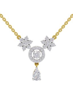 Sparkles - Lab Grown 1.48 Pear and Round Shape Floral Cluster Drop Necklace 14K Yellow Gold
