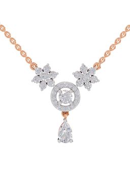 Sparkles - Lab Grown 1.48 Pear and Round Shape Floral Cluster Drop Necklace 14K Rose Gold