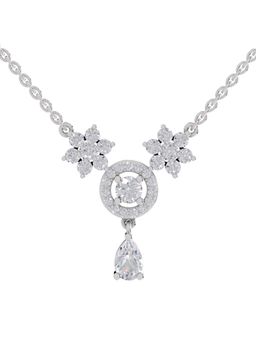 Sparkles - Lab Grown 1.48 Pear and Round Shape Floral Cluster Drop Necklace 14K White Gold