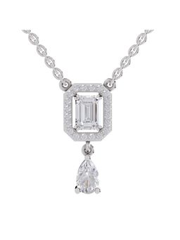 Sparkles - Lab Grown 1.32 Emerald Shape Halo Drop Necklace 14K White Gold