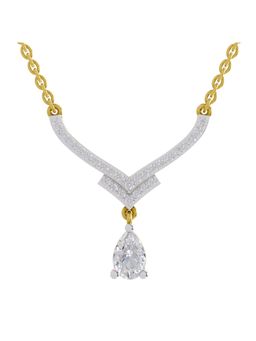 Sparkles - Lab Grown 0.99 Round and Pear V-Shape Necklace with Drop 14K Yellow Gold