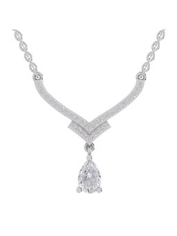Sparkles - Lab Grown 0.99 Round and Pear V-Shape Necklace with Drop 14K White Gold