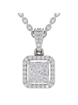 Sparkles - Lab Grown Pendant 1.27 Princess Shape Halo Pendant 14K White Gold