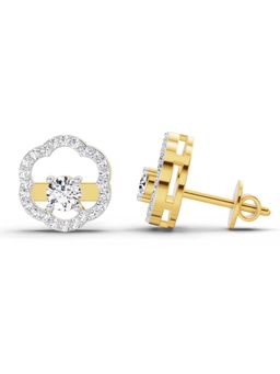 Sparkles - Lab Grown Diamond 0.94 Round Shape Halo Stud Earrings 14K Yellow Gold