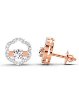 Sparkles - Lab Grown Diamond 0.94 Round Shape Halo Stud Earrings 14K Rose Gold