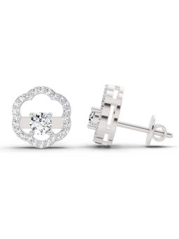 Sparkles - Lab Grown Diamond 0.94 Round Shape Halo Stud Earrings 14K White Gold