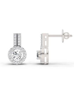 Sparkles - Lab Grown Diamond 0.88 Round Shape Solitaire Stud Earrings 14K White Gold
