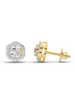Sparkles - Lab Grown Diamond 0.86 Round Shape Halo Stud Earrings 14K Yellow Gold