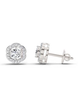 Sparkles - Lab Grown Diamond 0.86 Round Shape Halo Stud Earrings 14K White Gold