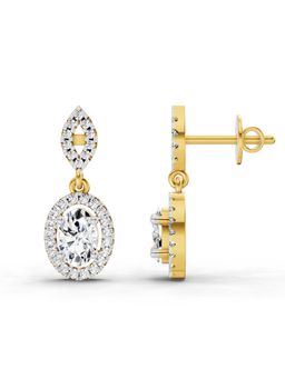 Sparkles - Lab Grown Diamond 1.42 Oval Shape Dangle Earrings 14K Yellow Gold