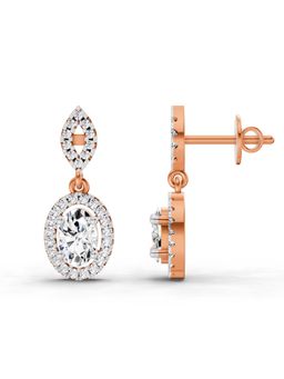Sparkles - Lab Grown Diamond 1.42 Oval Shape Dangle Earrings 14K Rose Gold