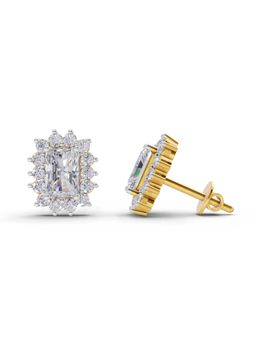 Sparkles - Lab Grown Diamond 1.86 Emerald Shape Halo Stud Earrings 14K Yellow Gold