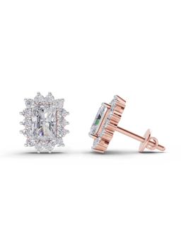 Sparkles - Lab Grown Diamond 1.86 Emerald Shape Halo Stud Earrings 14K Rose Gold