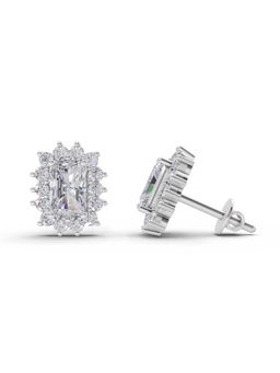 Sparkles - Lab Grown Diamond 1.86 Emerald Shape Halo Stud Earrings 14K White Gold