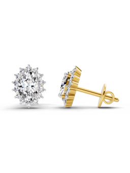 Sparkles - Lab Grown Diamond 1.08 Oval Shape Halo Stud Earrings 14K Yellow Gold