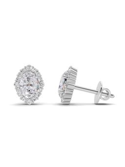 Sparkles - Lab Grown Diamond 0.98 Oval Shape Halo Earrings 14K White Gold