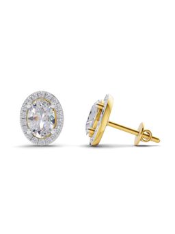 Sparkles - Lab Grown Diamond 2.25 Oval Shape Halo Earrings 14K Yellow Gold