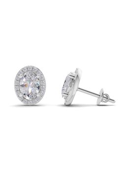 Sparkles - Lab Grown Diamond 2.25 Oval Shape Halo Earrings 14K White Gold