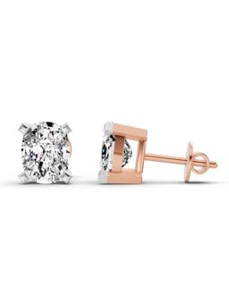 Sparkles - Lab Grown Diamond 2.64 Cushion Shape 4 Prong Solitaire Stud Earrings 14K Rose Gold