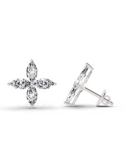 Sparkles - Lab Grown Diamond 1.44 Marquise Shape Cluster Stud Earrings 14K White Gold