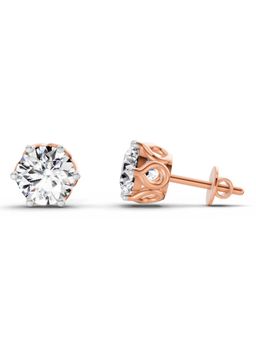 Sparkles - Lab Grown Diamond 2.28 Round Shape 6 Prong Solitaire Stud Earrings 14K Rose Gold